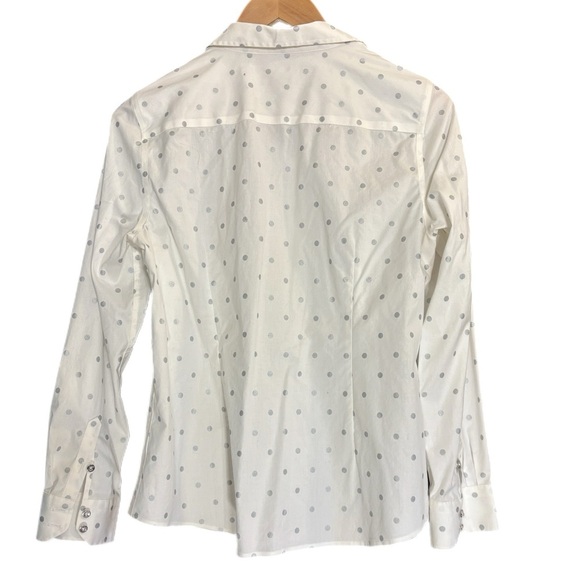 Talbots white long sleeve button up w/ silver polka dots - Picture 2 of 4